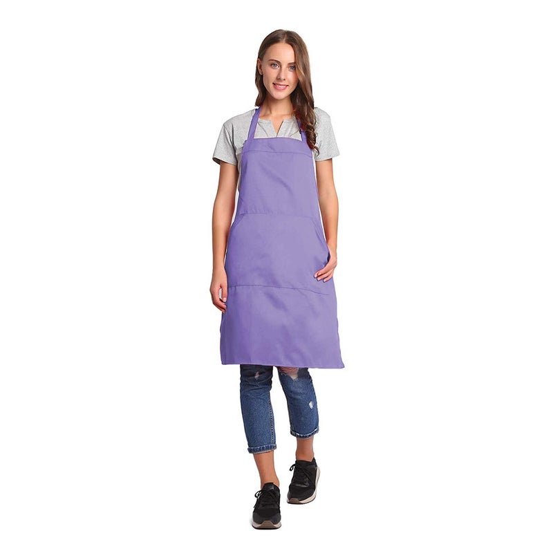 BIGHAS Adjustable Bib Apron with Pocket Extra Long Ties for Women Men, 18 Colors, Chef, Kitchen, Home, Restaurant, Cafe, Cooking, Baking (Lavender) - Image 1